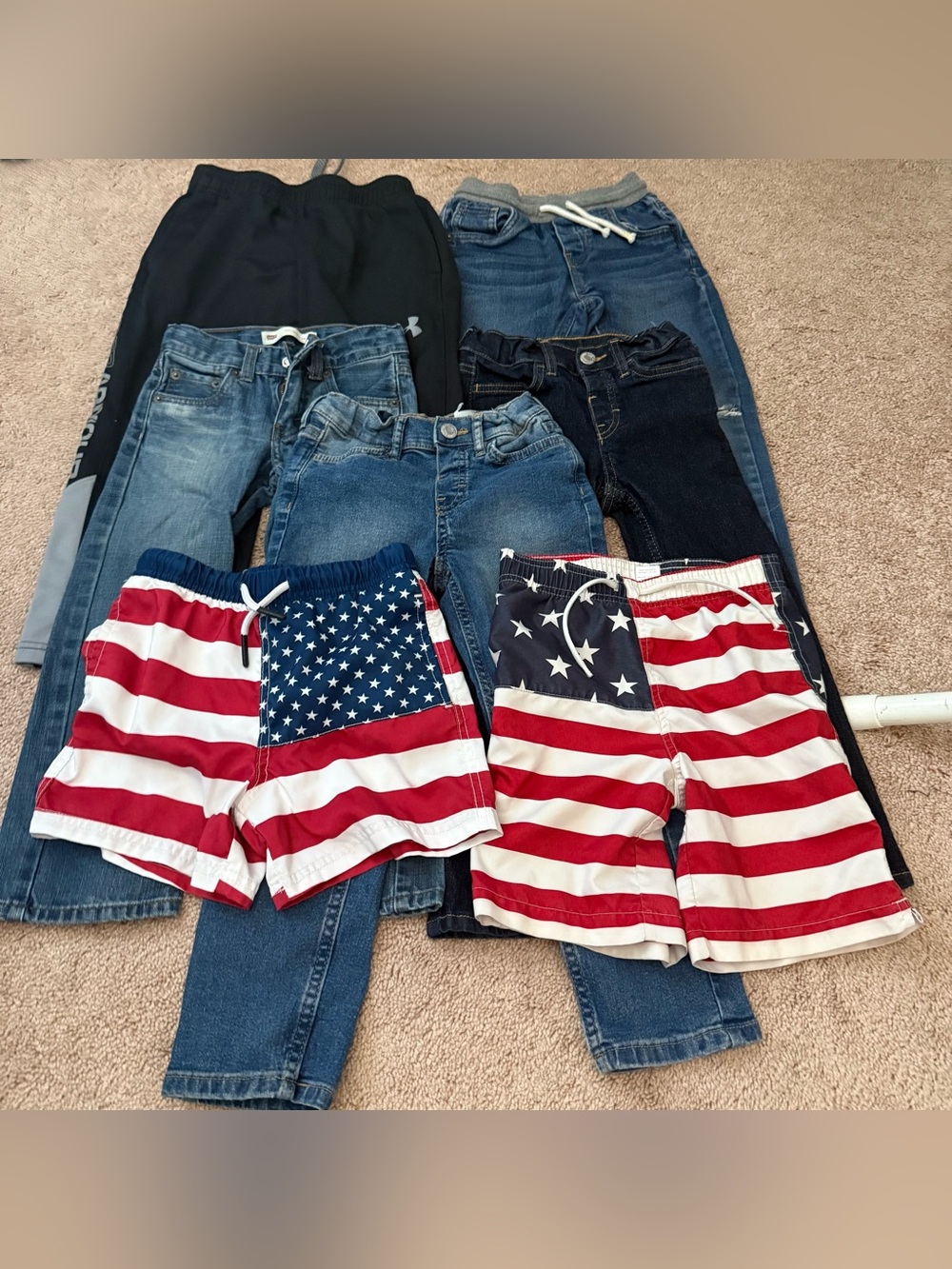 5T Toddler Boy American Flag Boys Swim Shorts - Red White Blue and Jeans